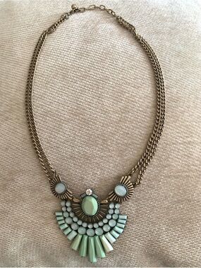 Vintage J.Crew Mint Green Statement Bib Necklace - Gold Tone & Resin